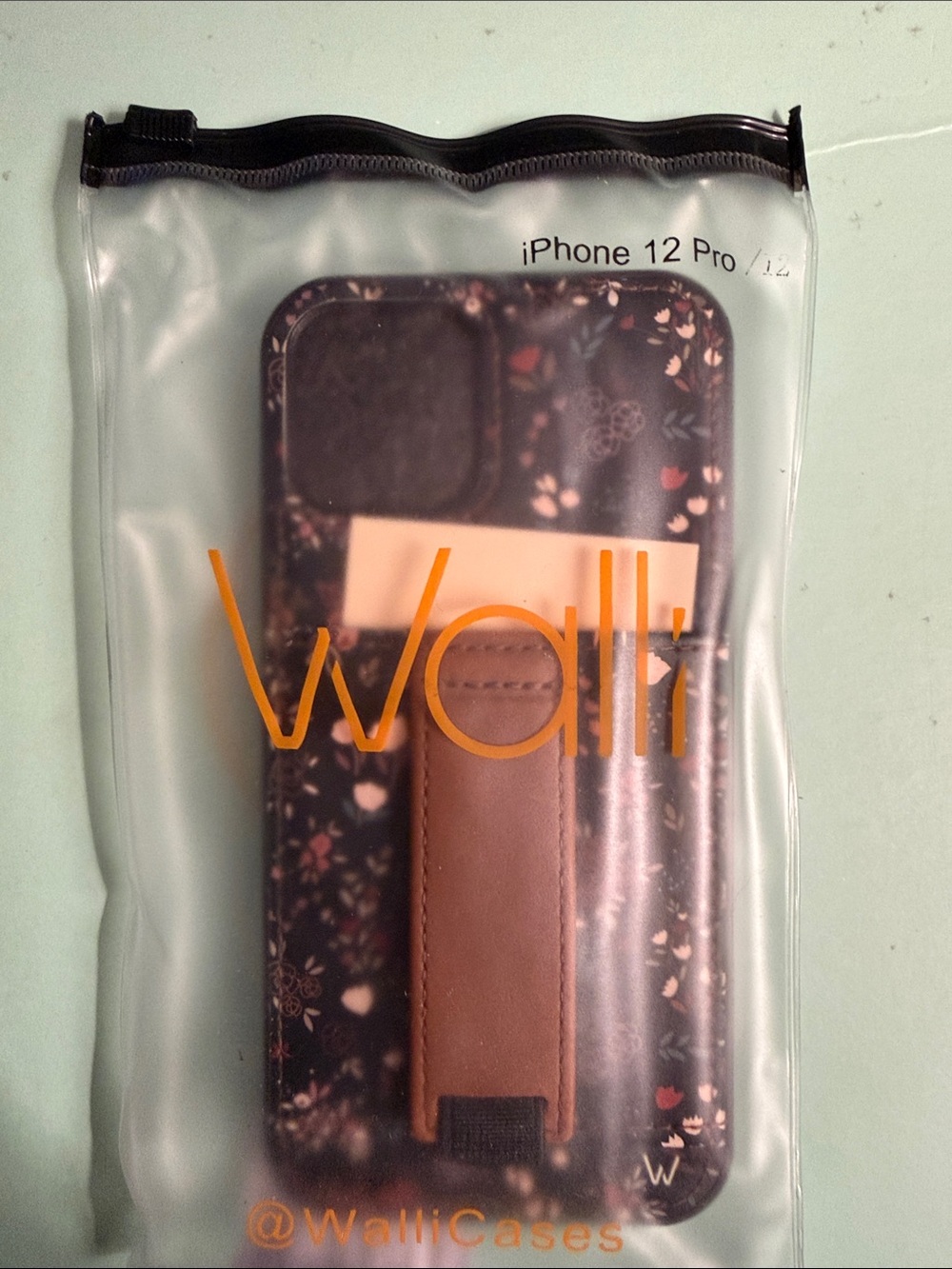 Wallis Black Floral iPhone 12 Pro Case with Brown Strap